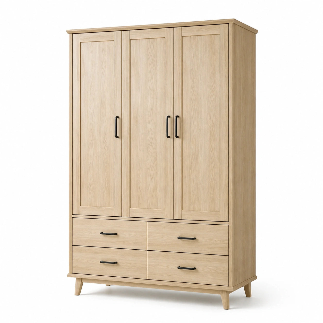 Armoire en bois de chêne clair avec 3 portes et 4 tiroirs