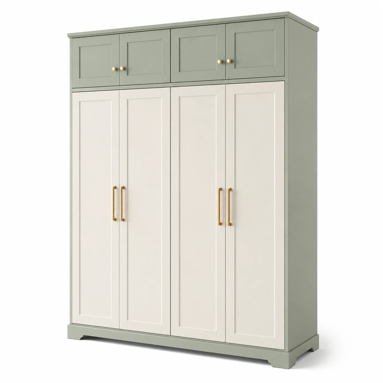 Armoire en bois 5 portes vert sauge et blanc crème 200x160x50cm