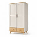 Armoire en bois MDF blanc et chêne clair avec portes en relief et deux tiroirs