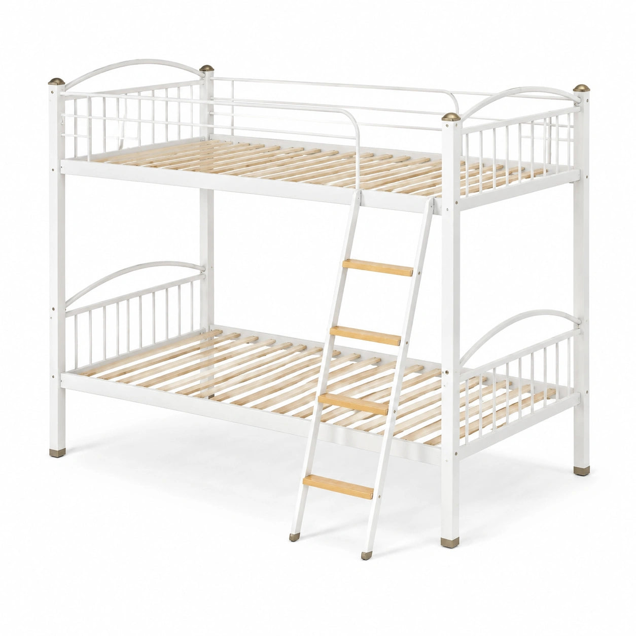 Lit superposé en métal blanc avec échelle en bois