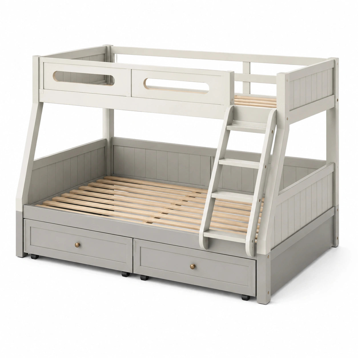 Lit superposé en bois gris et blanc avec tiroirs