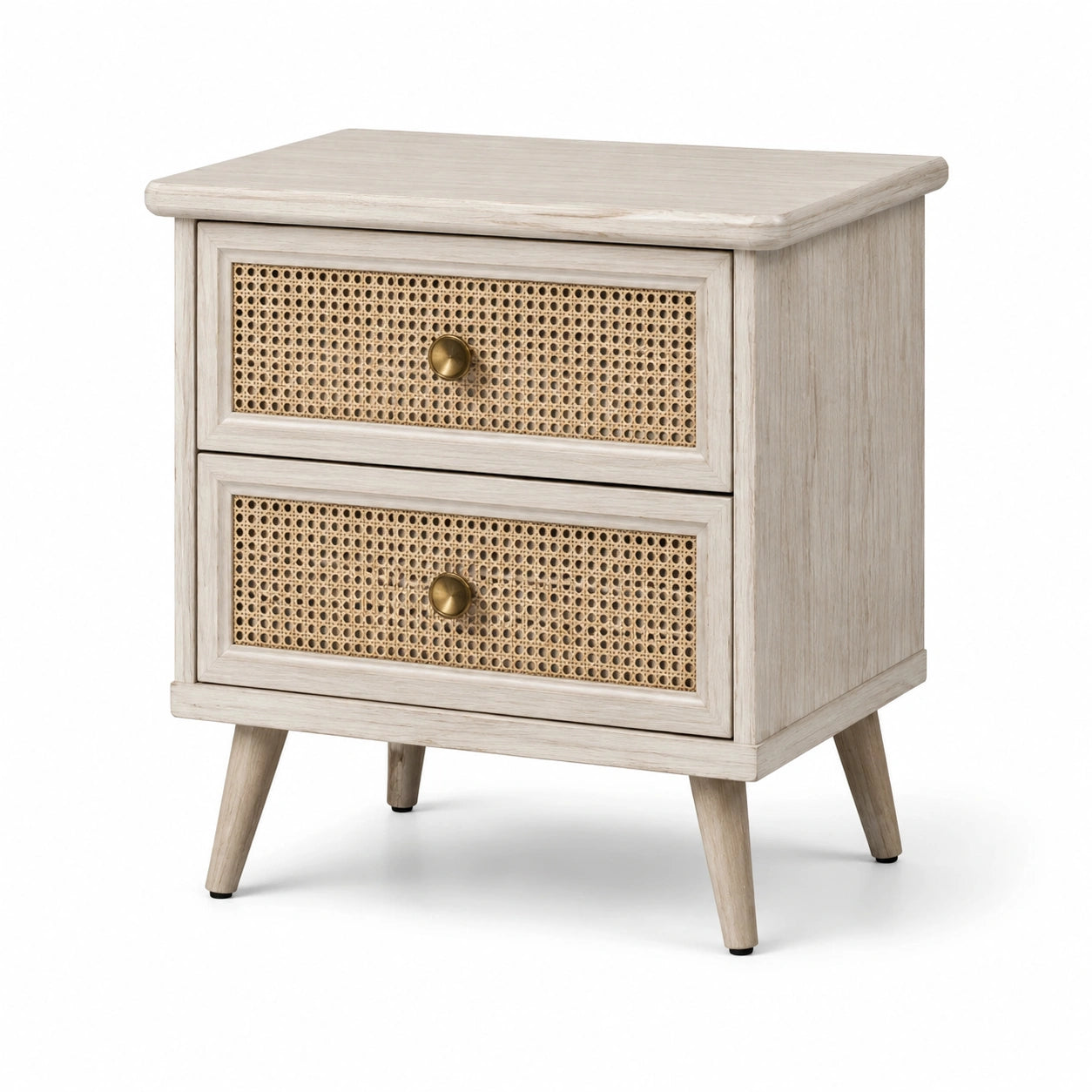 Table de chevet en bois avec tiroirs en rotin naturel