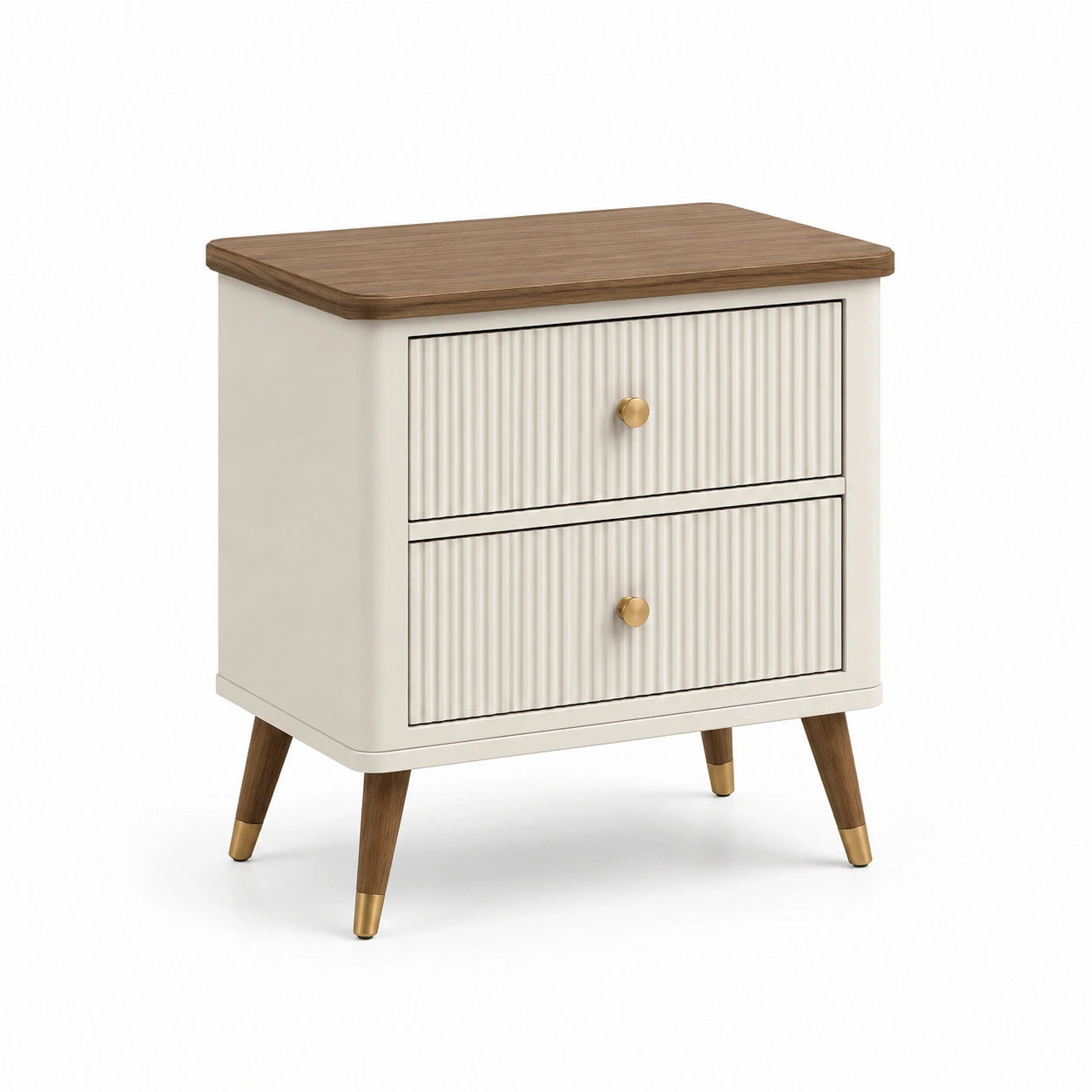 Table de chevet 2 tiroirs en bois MDF et chêne beige