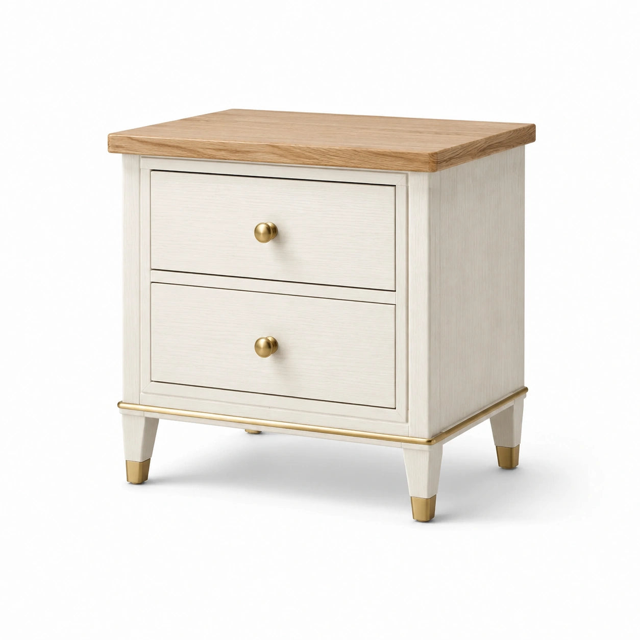 Table de chevet en bois avec plateau en chêne massif et 2 tiroirs