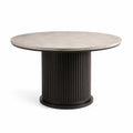 Table ronde en métal noire avec plateau en composite effet pierre, diamètre 120 cm