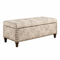 Banc de rangement en bois et tissu polyester motif floral beige