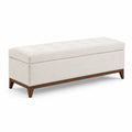 Banc de rangement tissu crème et bois avec compartiment 150x40x45cm