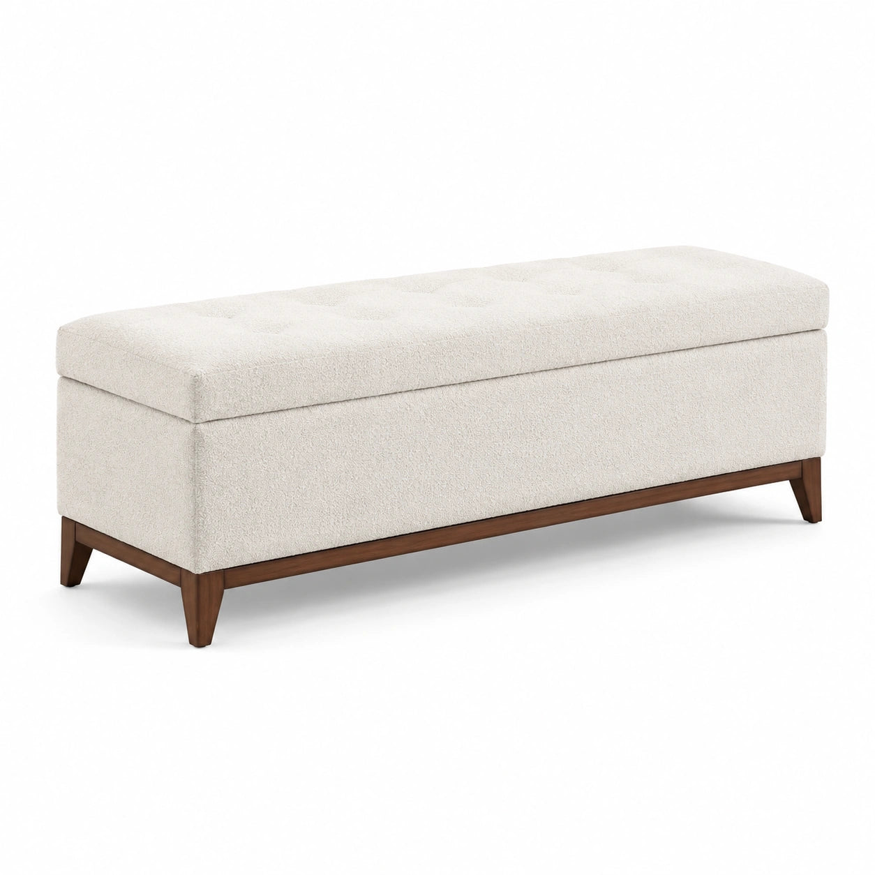Banc de rangement tissu crème et bois avec compartiment 150x40x45cm