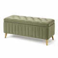 Banc de rangement en velours avec pieds en métal, vert