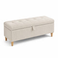 Banc de rangement en bois et velours côtelé beige 120 cm