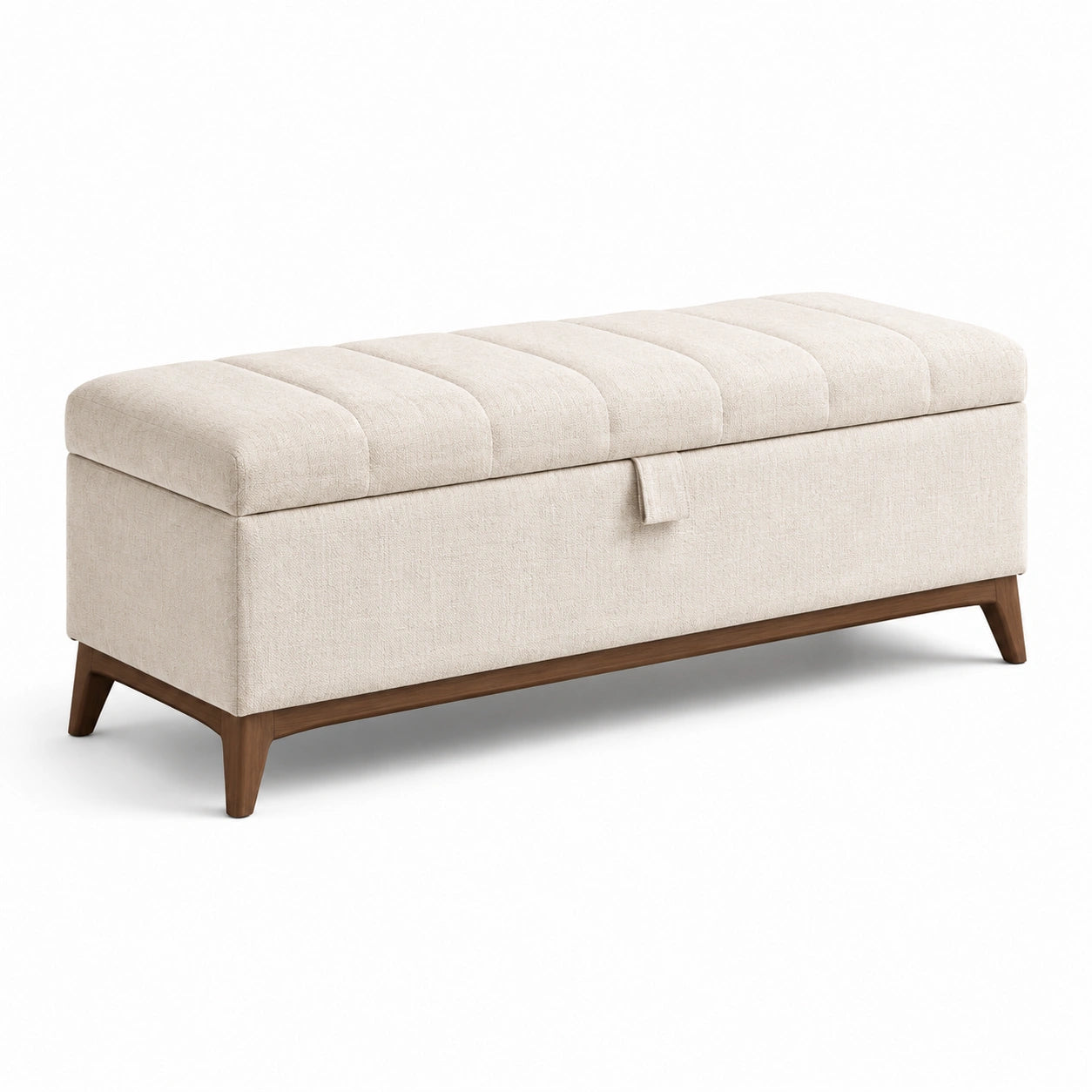 Banc de rangement en bois et tissu polyester beige