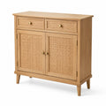 Buffet en bois et rotin avec 2 tiroirs et 2 portes chêne clair