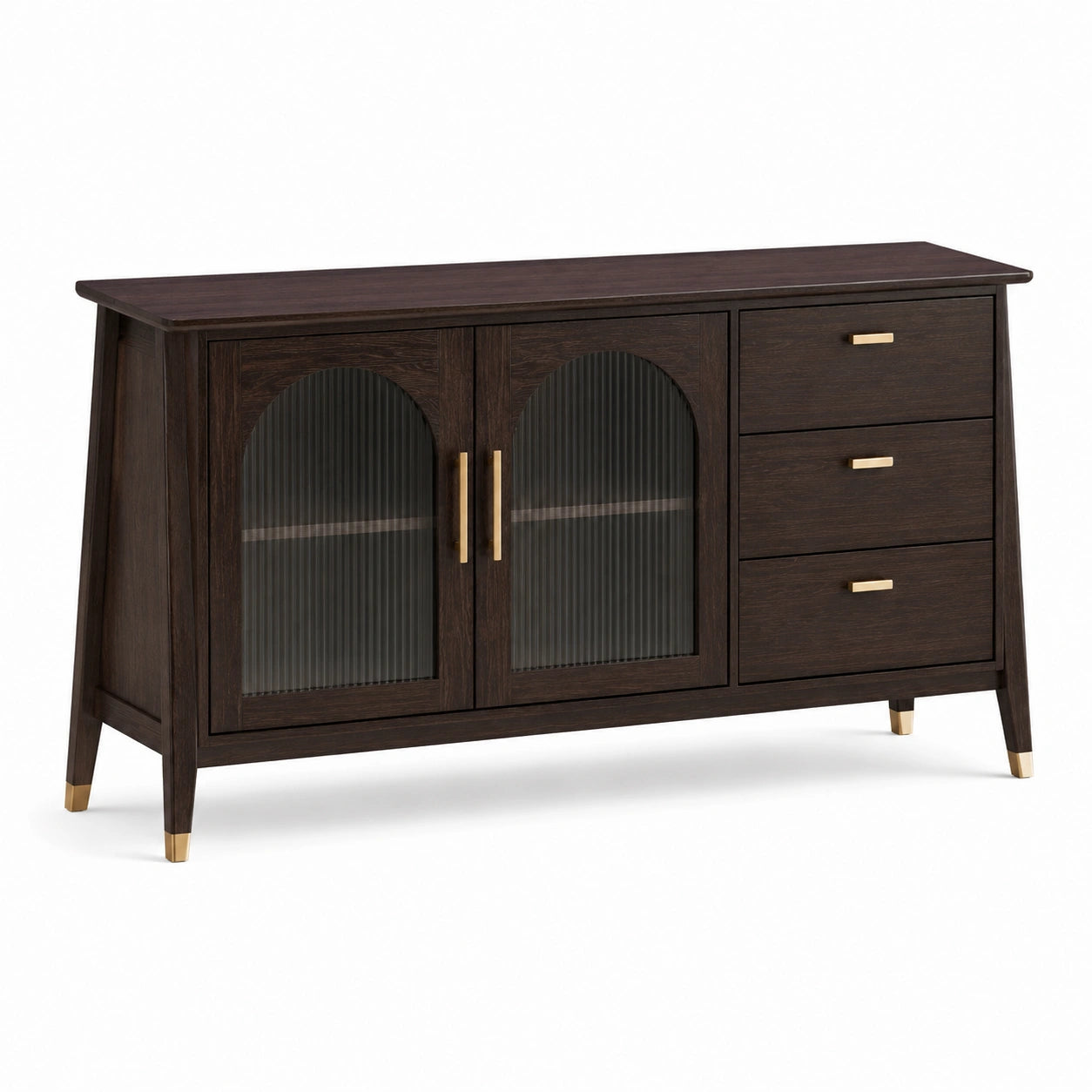 Buffet en bois avec portes en verre et trois tiroirs 150x40x80 cm