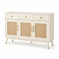 Buffet en bois et rotin crème avec poignées dorées 120 cm