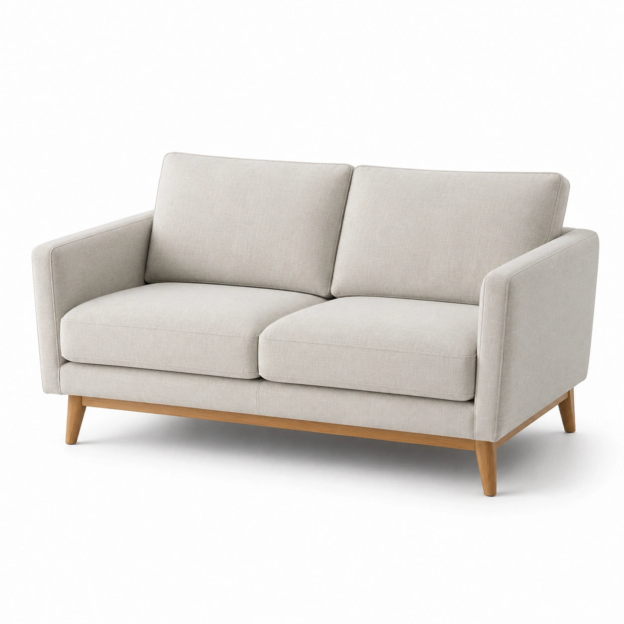 Canapé deux places en tissu beige avec pieds en bois 160 cm