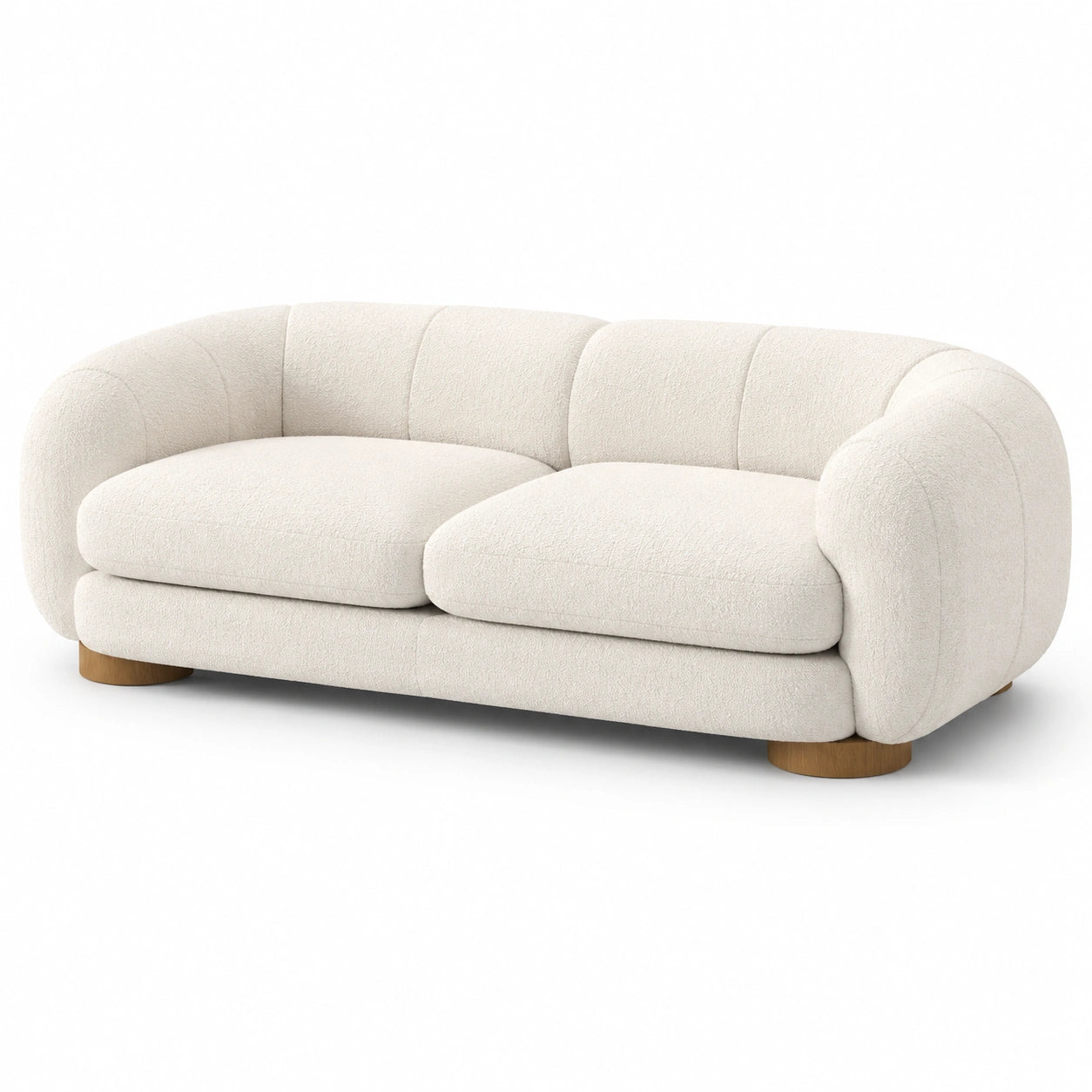 Canapé en tissu bouclé beige avec pieds en bois