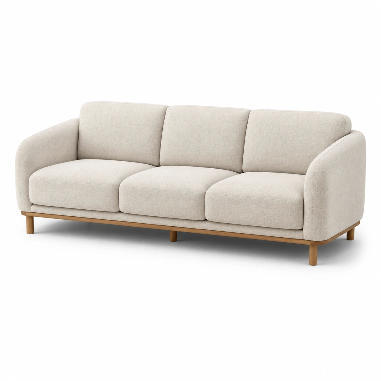 Canapé 3 places en bois et tissu beige