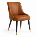 Chaise en cuir synthétique marron avec pieds en métal noir
