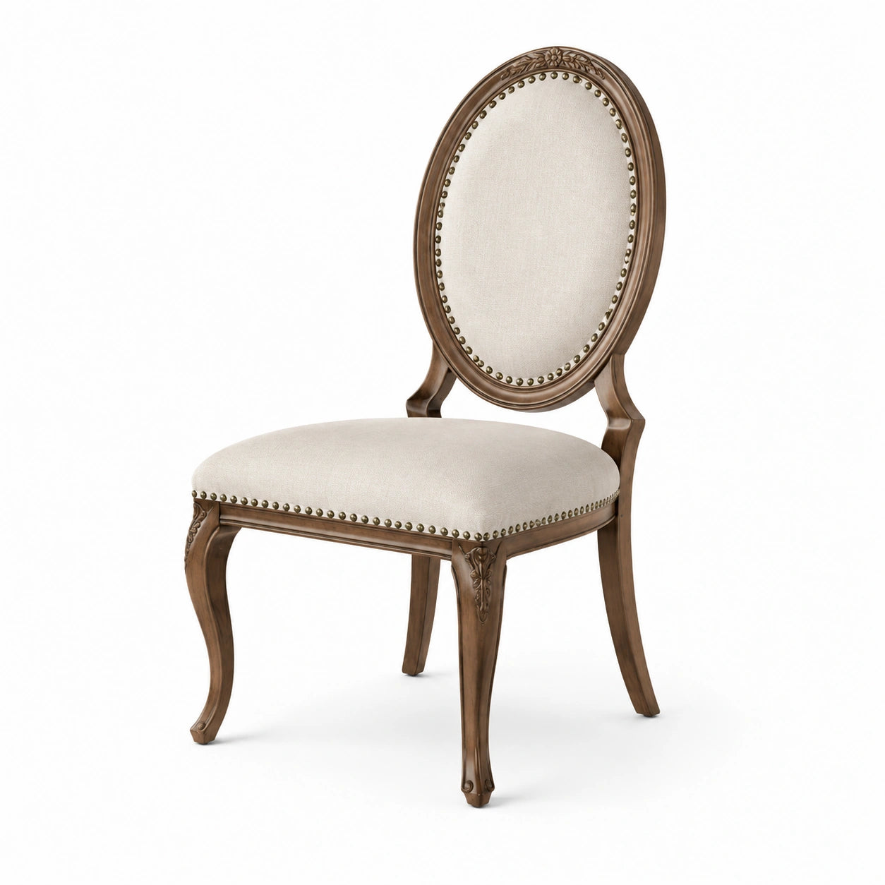 Chaise de salle à manger en bois avec revêtement en lin beige