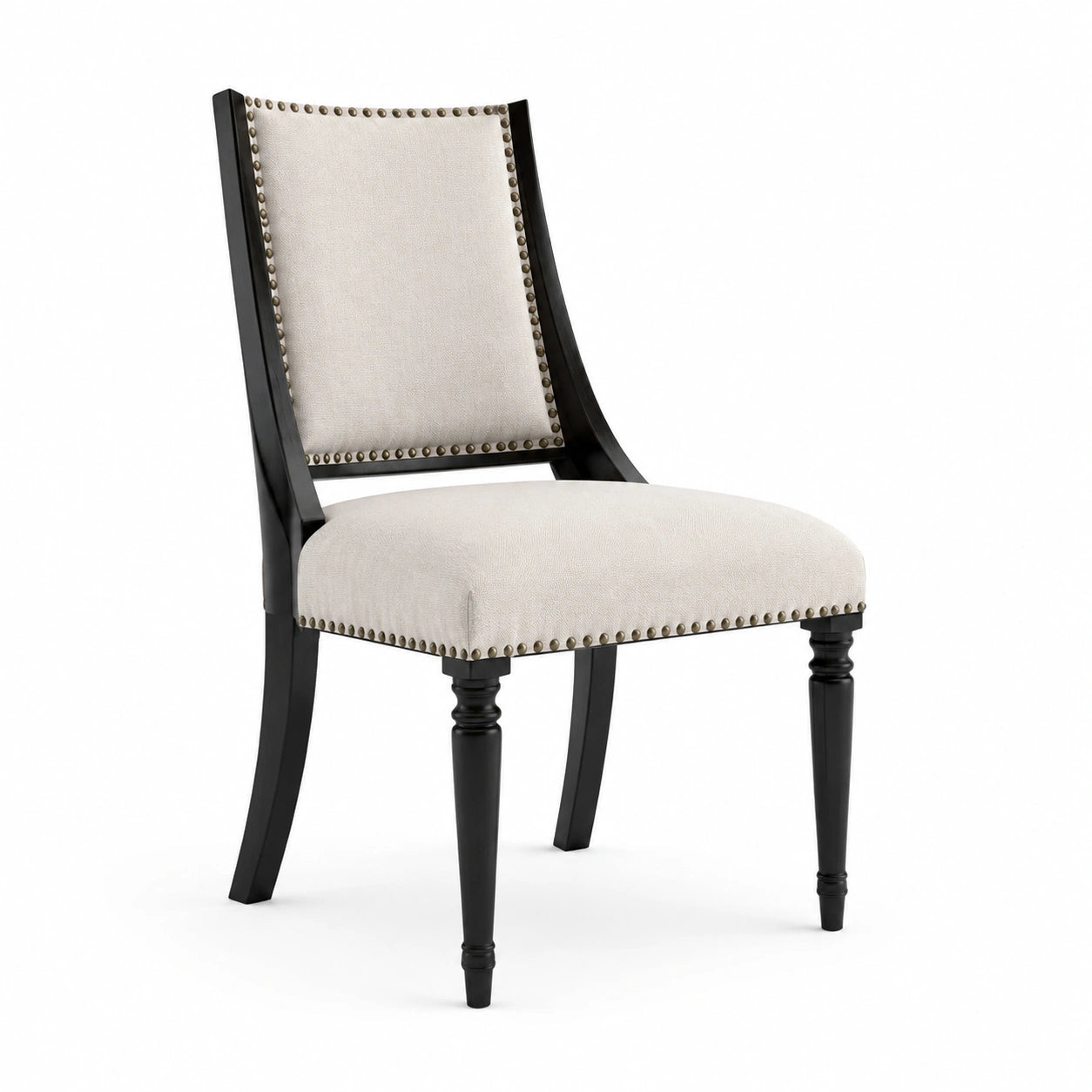 Chaise en bois avec tissu en lin beige