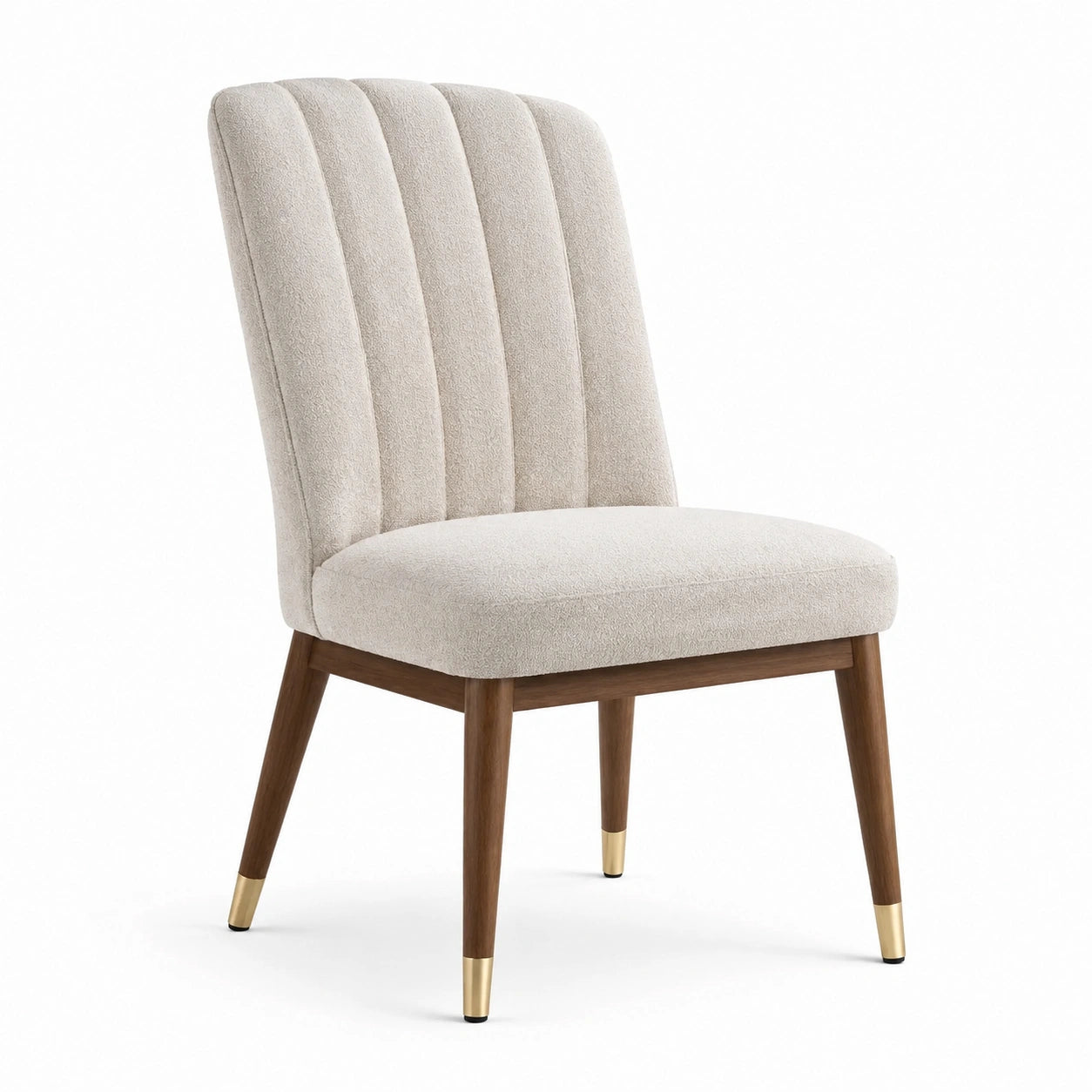Chaise en tissu polyester beige avec pieds en bois de noyer