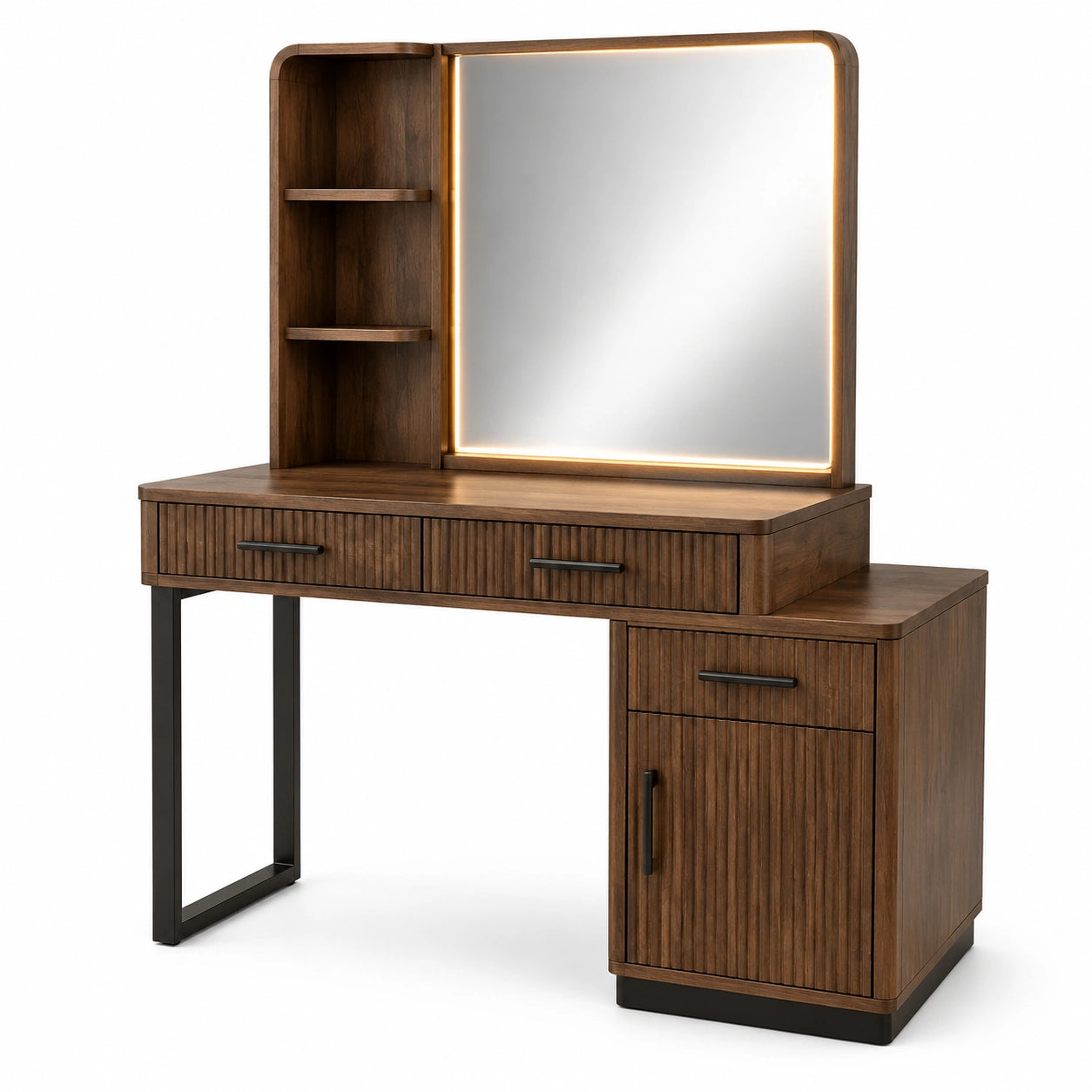 Coiffeuse en bois et métal avec miroir LED