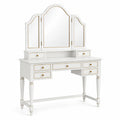 Coiffeuse en bois blanc avec miroirs triples et tiroirs dorés