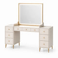 Coiffeuse blanche en bois MDF et métal avec miroir LED intégré