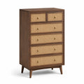 Commode en bois avec tiroirs en rotin brun