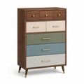 Commode en bois avec 6 tiroirs et poignées en métal multicolore