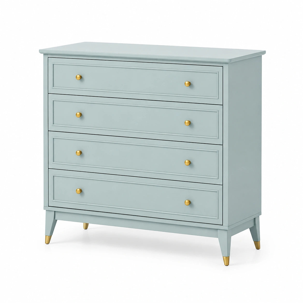 Commode en bois bleu clair avec poignées dorées