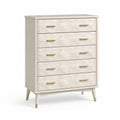 Commode 5 Tiroirs MDF Blanc avec Poignées Métalliques