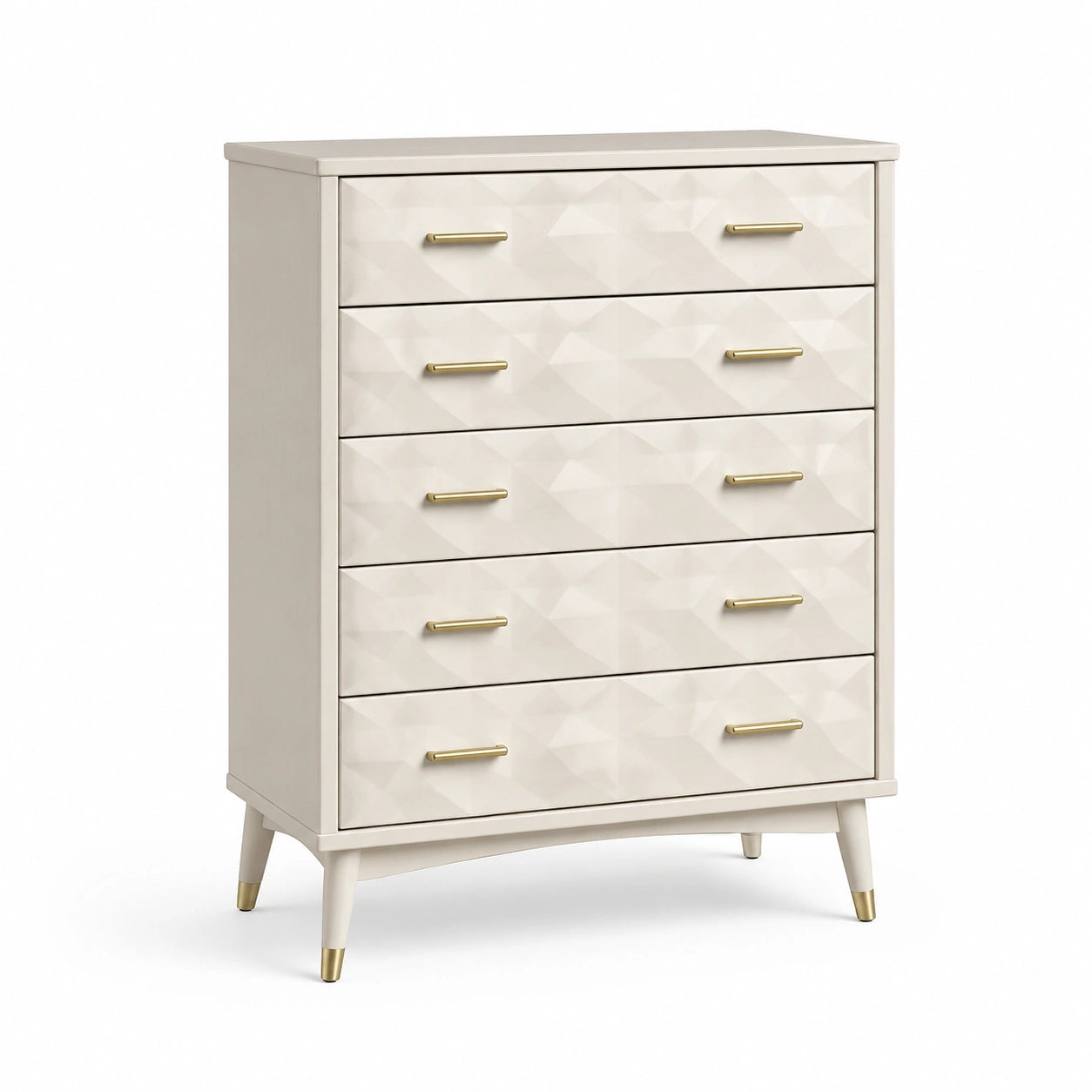 Commode 5 Tiroirs MDF Blanc avec Poignées Métalliques