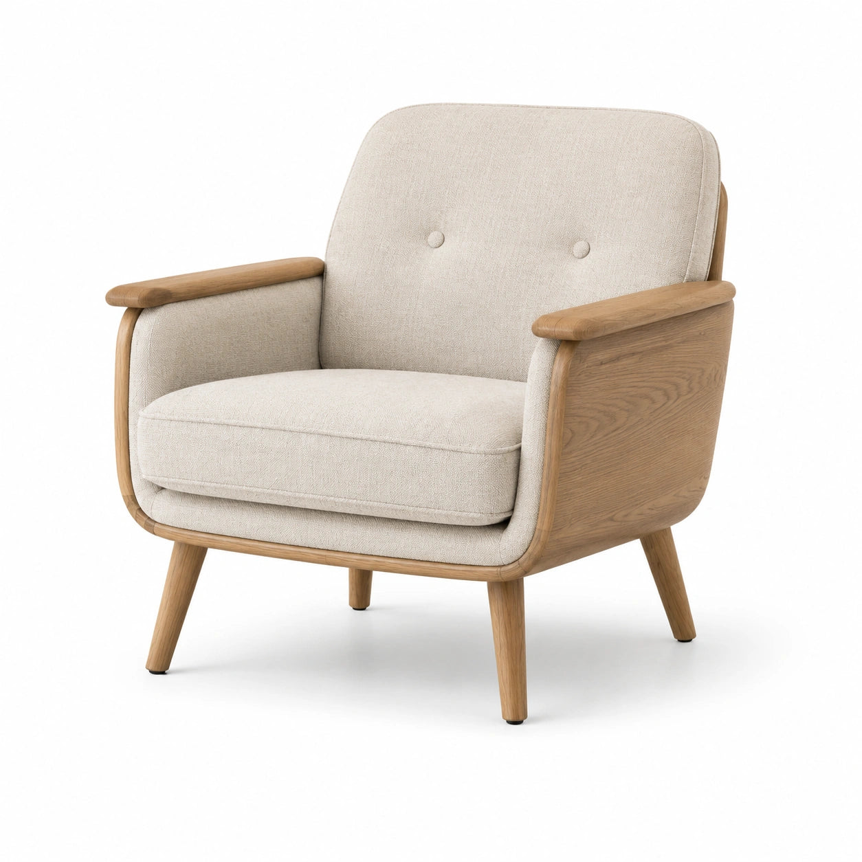 Fauteuil en bois de chêne avec tissu en polyester beige