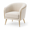 Fauteuil arrondi beige en tissu bouclé avec pieds en métal doré