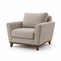 Fauteuil en tissu polyester beige avec pieds en bois massif