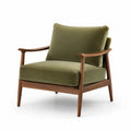 Fauteuil en velours avec structure en bois massif, vert olive