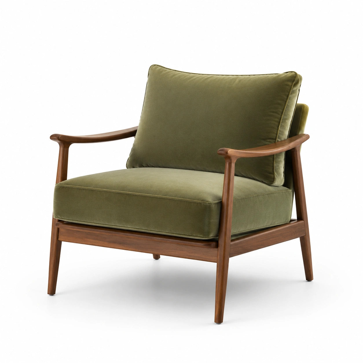 Fauteuil en velours avec structure en bois massif, vert olive