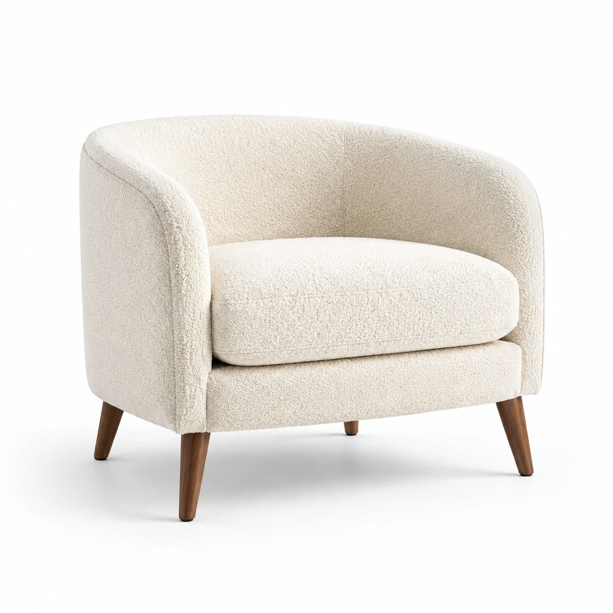Fauteuil en bois avec revêtement bouclé crème