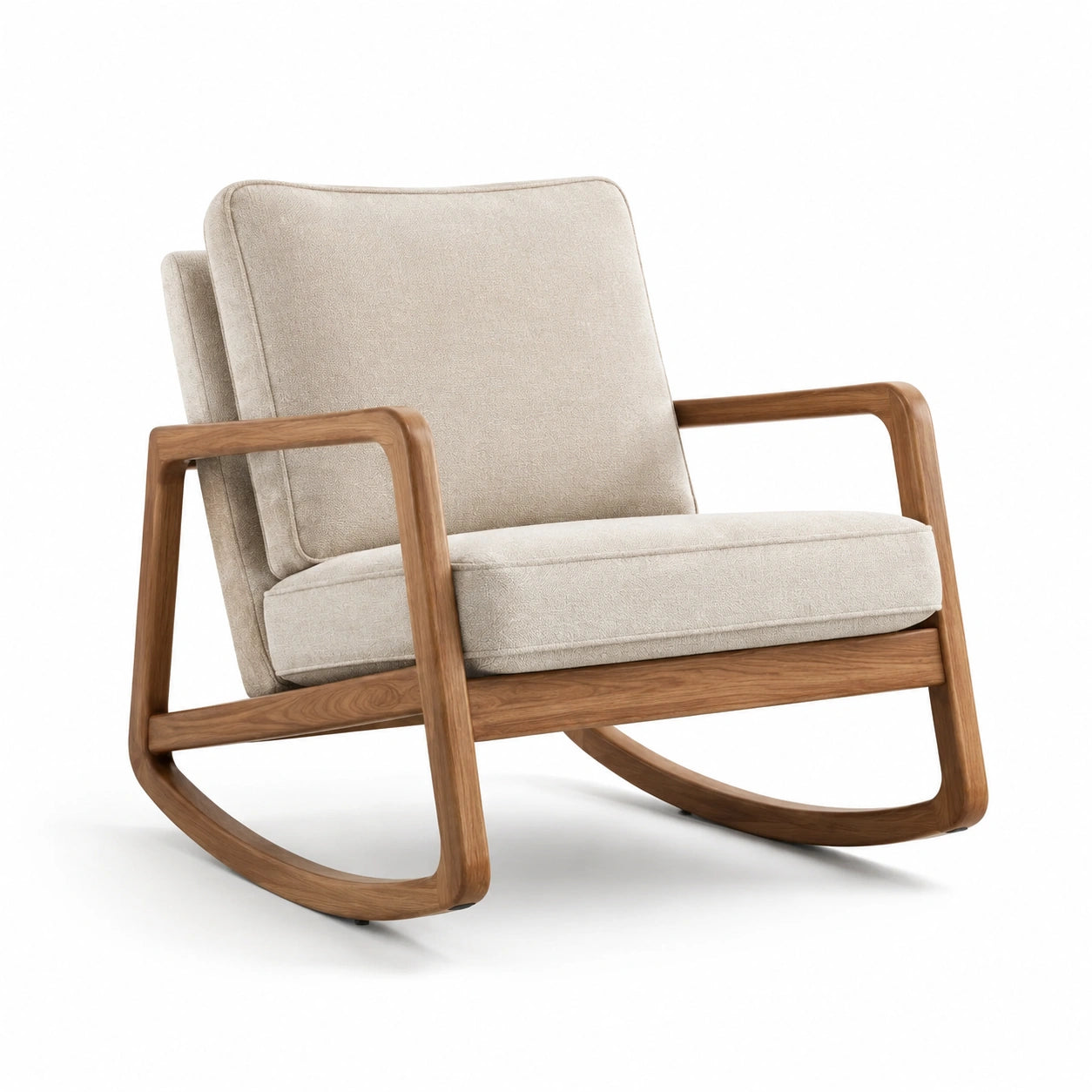 Fauteuil à bascule en bois avec coussins en polyester beige