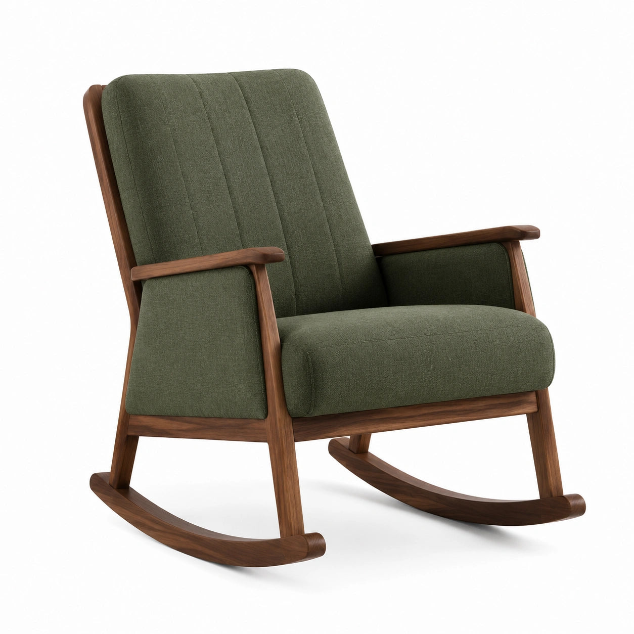 Fauteuil à bascule en bois et tissu polyester vert