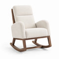 Fauteuil à bascule en bois et tissu bouclé écru