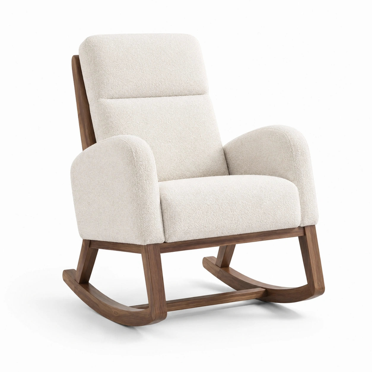 Fauteuil à bascule en bois et tissu bouclé écru