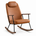 Fauteuil à bascule en cuir synthétique marron, structure métal