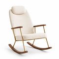 Fauteuil à bascule en bois et métal avec tissu bouclé écru